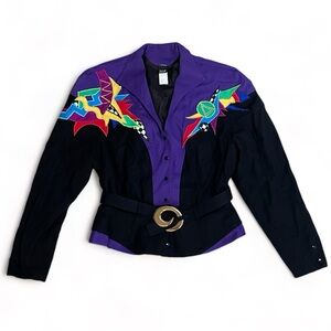 VINTAGE VTG 80’s 90’s‎ Jacket Belt Purple Graphic size Large Party Blazer Retro